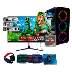 Torre Gamer Compumax AMD Ryzen 7 8700G — 16GB DDR5, 1TB SSD, - Monitor 24" 120Hz + Combo Gamer completo